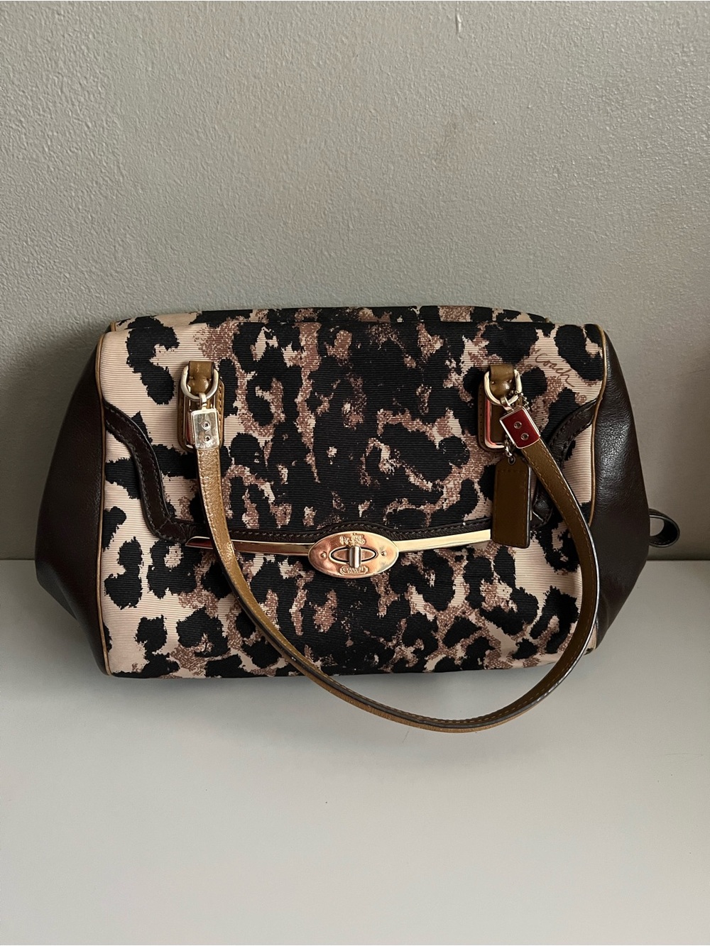 Coach Madison Ocelot Leopard Print Shoulder Purse Brown Crossbody Bag Like New